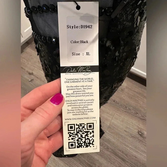 🆕 Dalia Macphee Black Sequined Illusion Waist Gown Extra Large - Picture 14 of 15